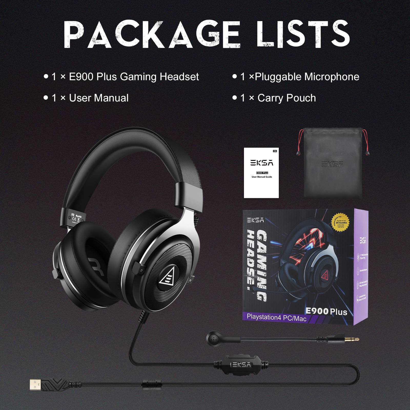EKSA E900 Plus USB Gaming Headset Virtual 7.1 Surround Sound ENC Noise Cancellation LED Headphone EKSA E900 Plus USB Gaming Headset Virtual 7.1 Surround Sound ENC Noise Cancellation LED Headphone